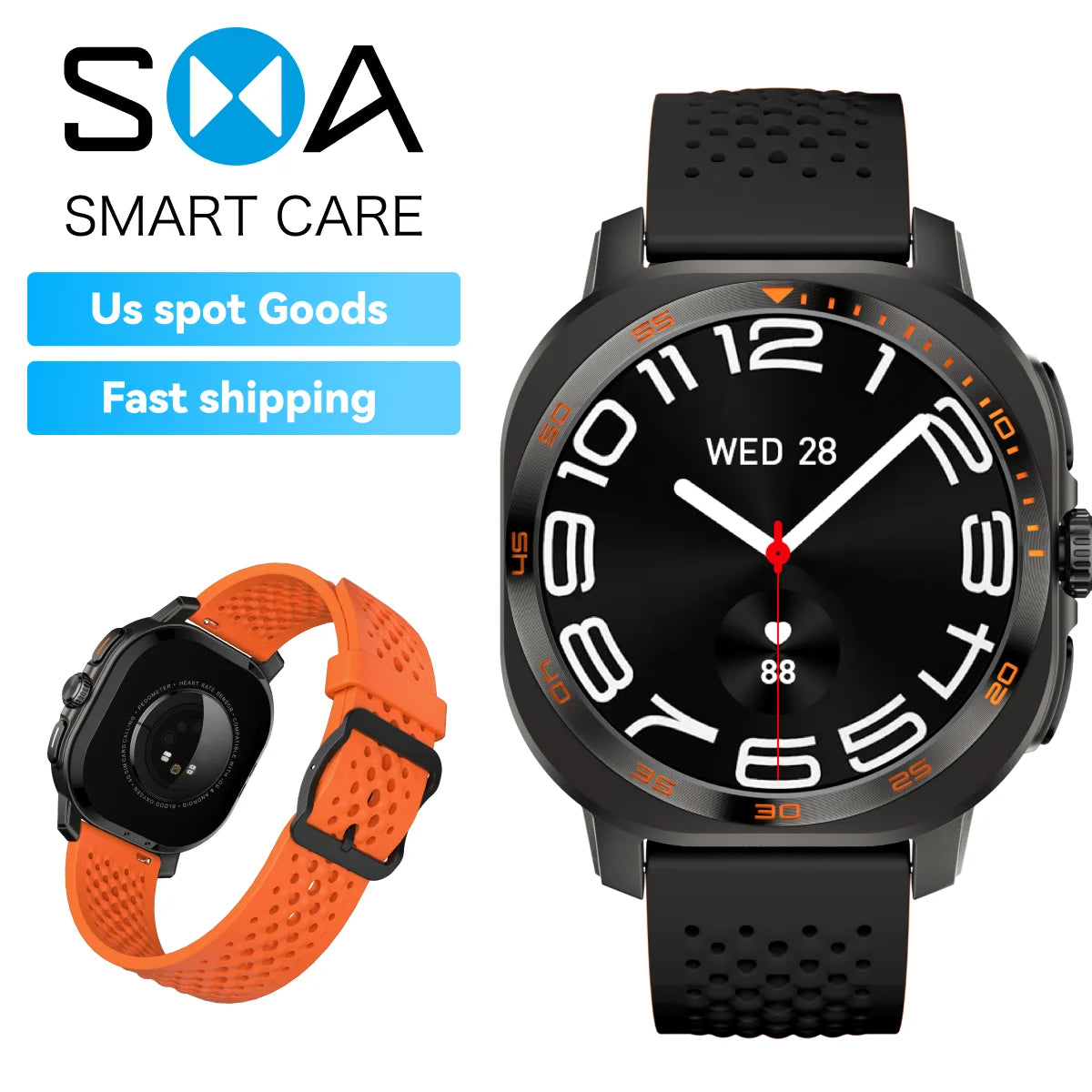 USA Stock Smart Watch AM32 AMOLED 1.43", 3ATM Waterproof, Sports Mode, Support for IOS, Android Mobile Phone Men's Smart Watch.