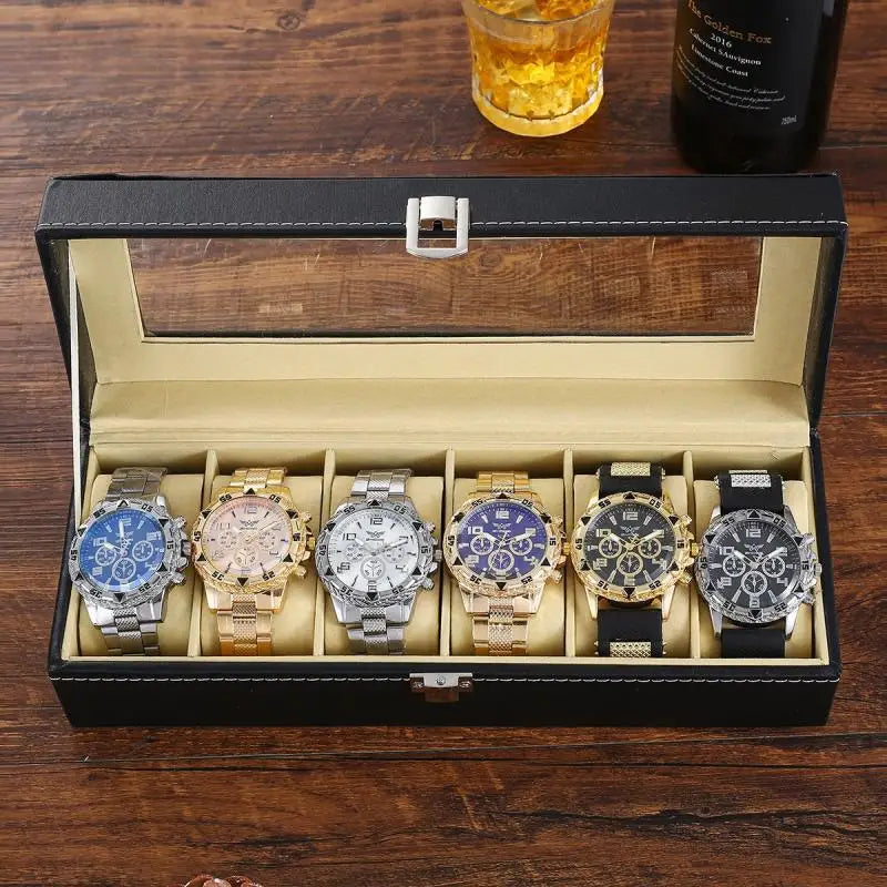 6-Piece Box Set Men Is Fashion Watches Stainless Steel Band Party Style Wristwatches Gift Set for Men