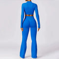Hot Selling 2024 Women's Compression Stretchy Seamless Scrunch Back Flare Pants Jacket Set Lightweight Breathable Solid Pattern