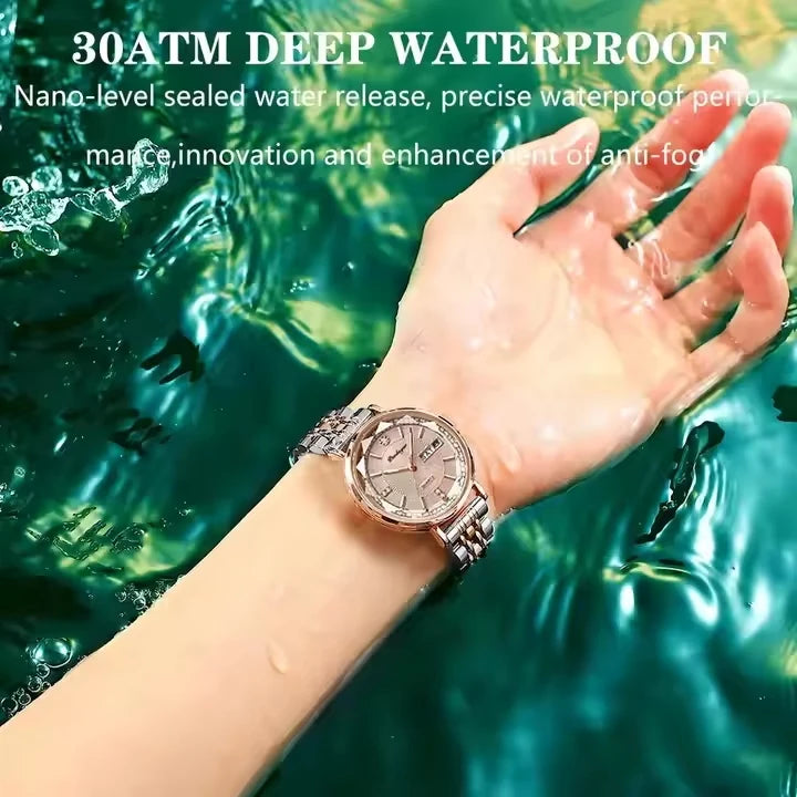 POEDAGAR 3013 Luxury Stainless Steel Band Women Quartz Watch Luminous Waterproof Date Lady Watches