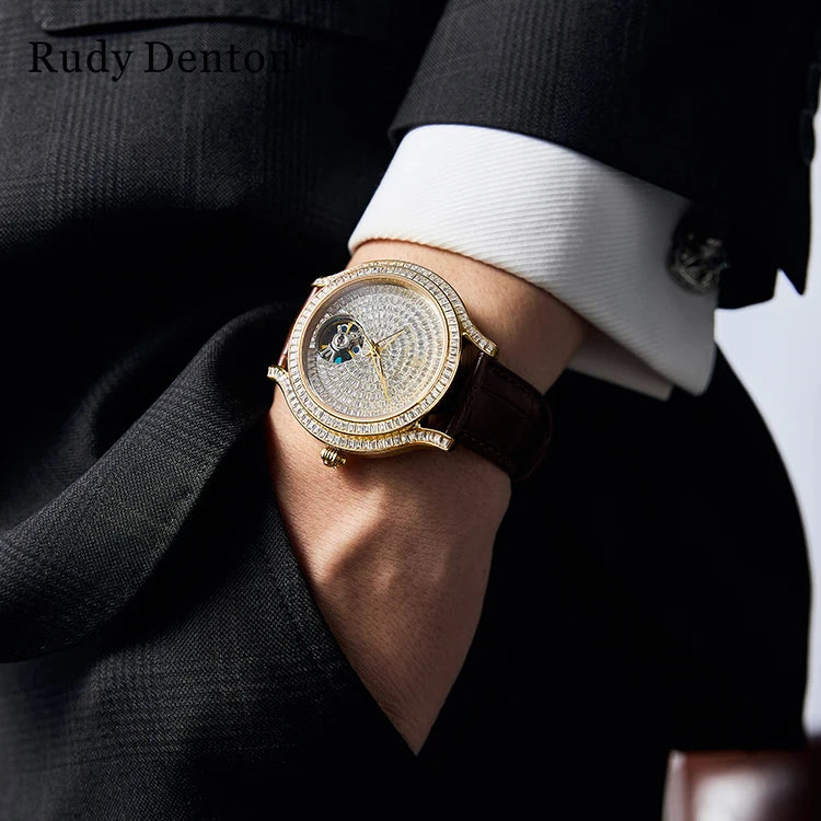 Rudy Denton High Quality China Watch Factory Leather Luxury  Waterproof Fashion Custom Automatic Mechanical Watch for Men