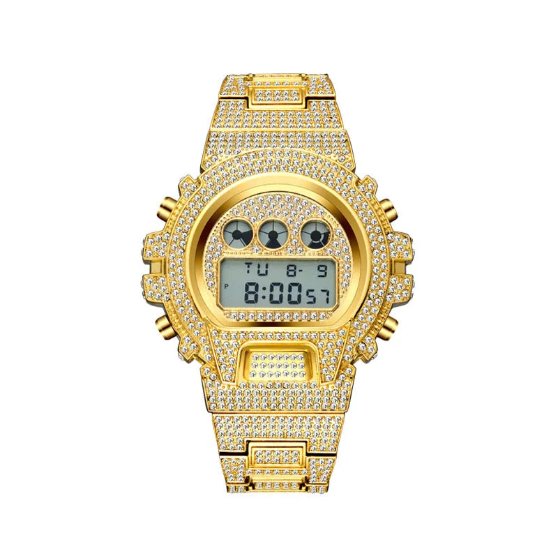 Multi Functional Fashion Electronic Watch Iced Out Watch for Men Luxury Diamond Watches Hip Hop Calendar Wristwatches 2025