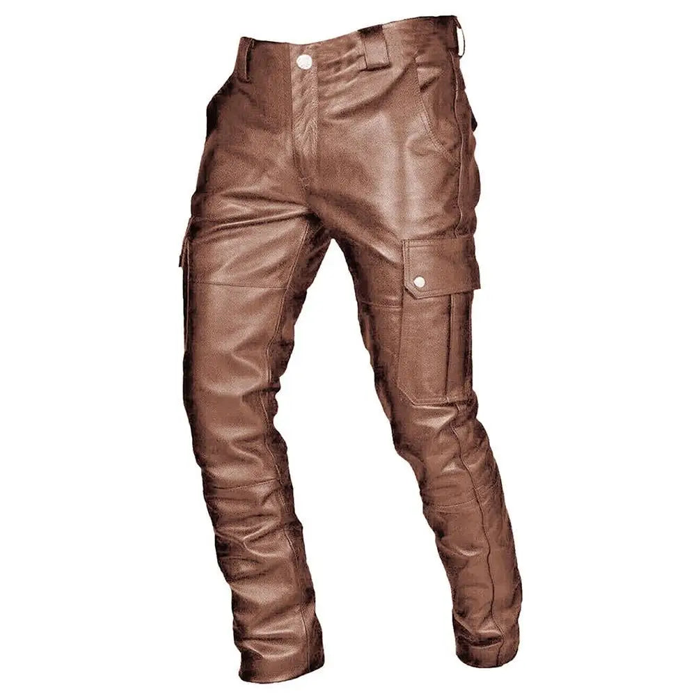 SZLLY-1217-PK01 New Arrival Men's Leather Pants Solid Color Pu Leather Pants Men's Leisure Long Pants