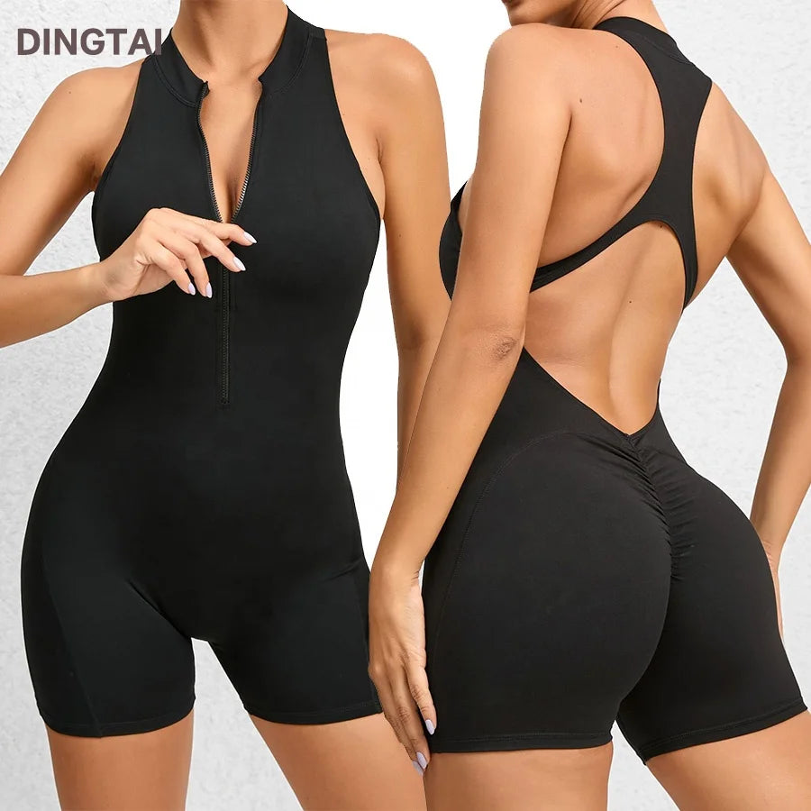 Zip Workout Sets Yoga Fitness Wear Short Bodysuit Jumpsuits for Women