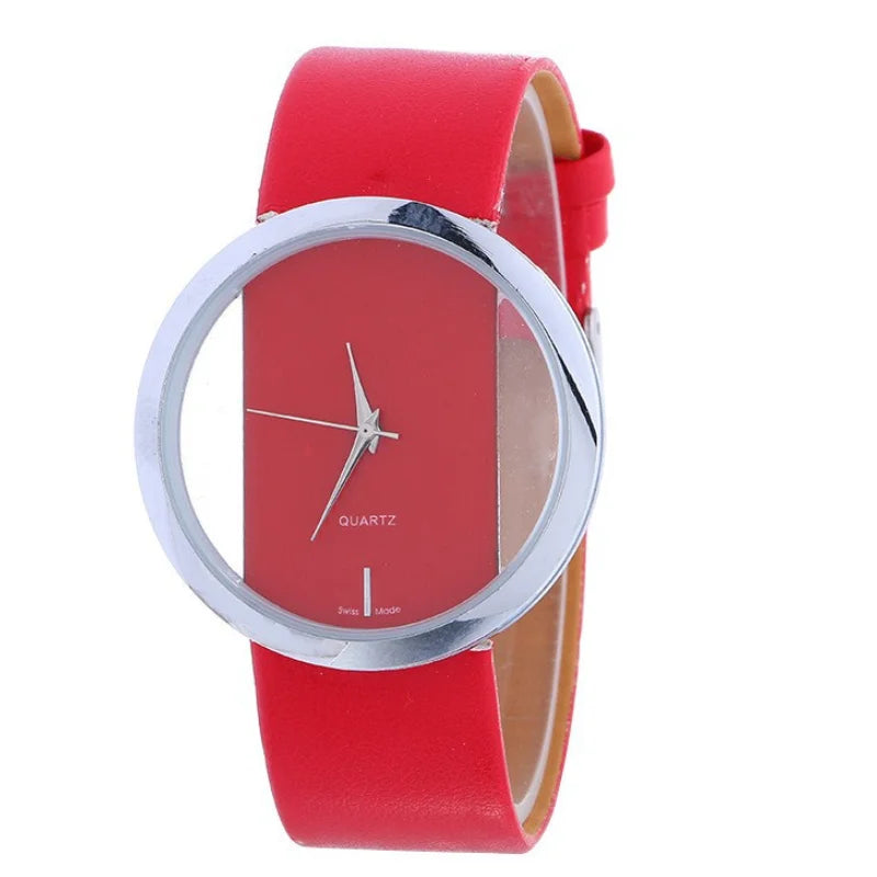 Transparent Skeleton Dial Women's Watch, Elegant Casual Leather Strap Women's Quartz Watch, Minimalist Fashion Gift
