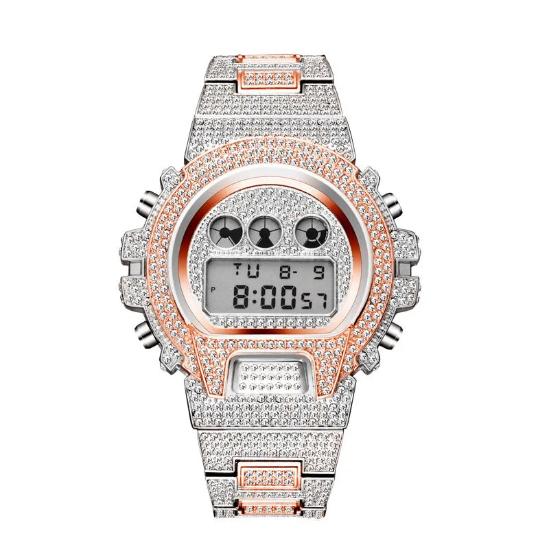 Multi Functional Fashion Electronic Watch Iced Out Watch for Men Luxury Diamond Watches Hip Hop Calendar Wristwatches 2025
