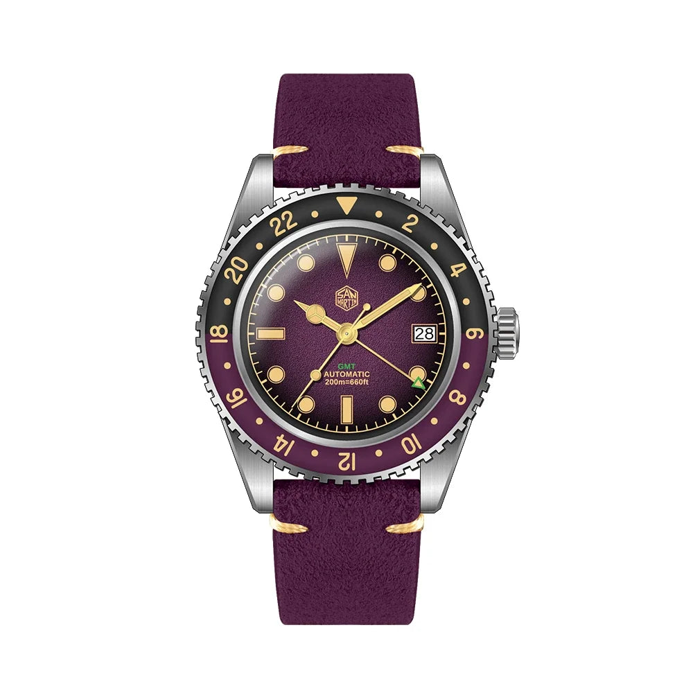 San Martin SN0134 40mm NH34 Retro Gradient Color Dial Men's GMT Watch Automatic Mechanical Sapphire Bezel 20Bar C3 Green