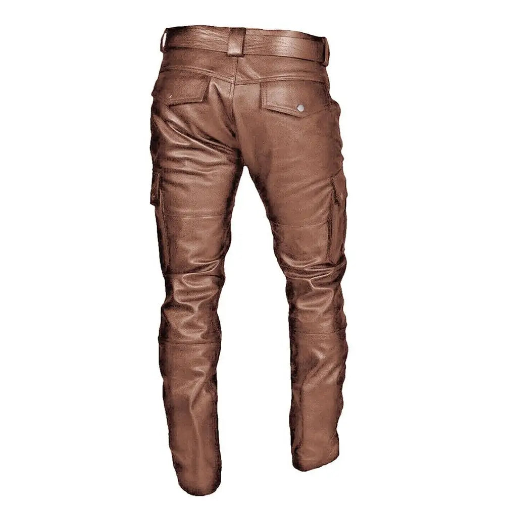 SZLLY-1217-PK01 New Arrival Men's Leather Pants Solid Color Pu Leather Pants Men's Leisure Long Pants