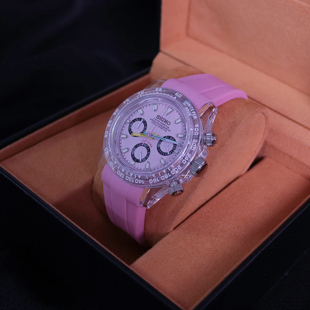 Best Selling Leisure Water Resistance Pink Rubber Strap Vk63 Vintage Japan Movement Quartz Watch
