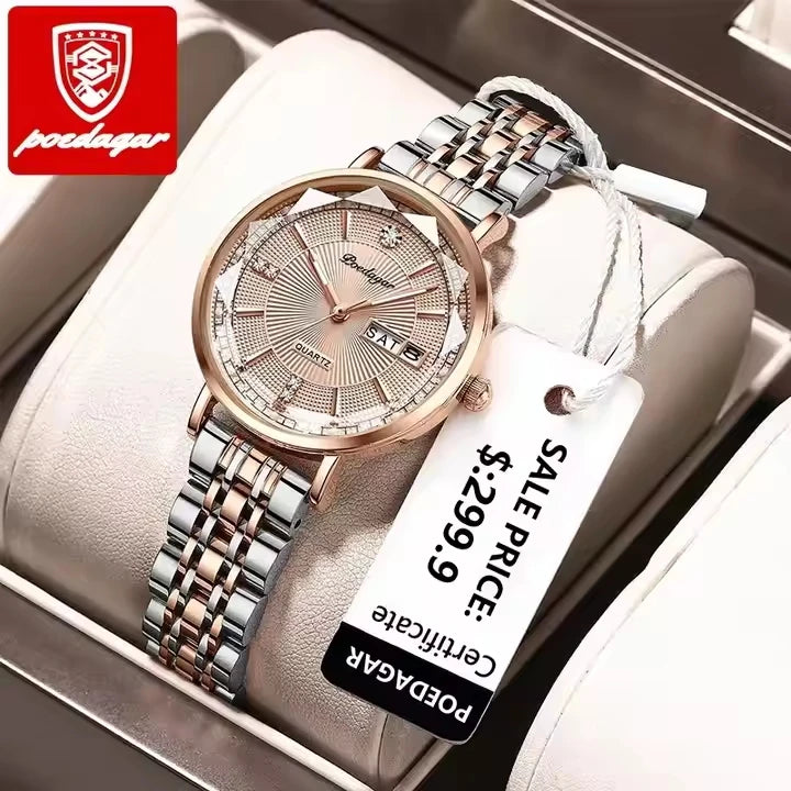 POEDAGAR 3013 Luxury Stainless Steel Band Women Quartz Watch Luminous Waterproof Date Lady Watches
