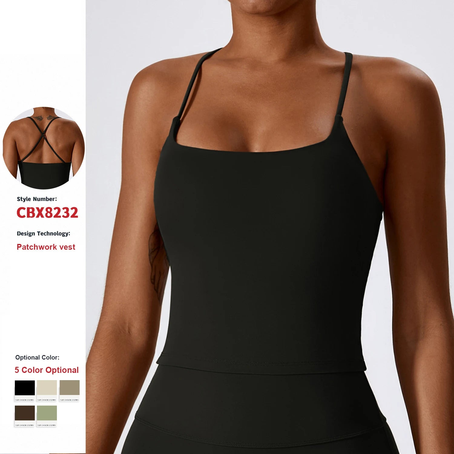 Conceptcase Beauty Back Yoga Vest Women's Deep U Neck Spaghetti Thin Straps Tank Top Padded Workout Top Gym Fitness Sports Bras