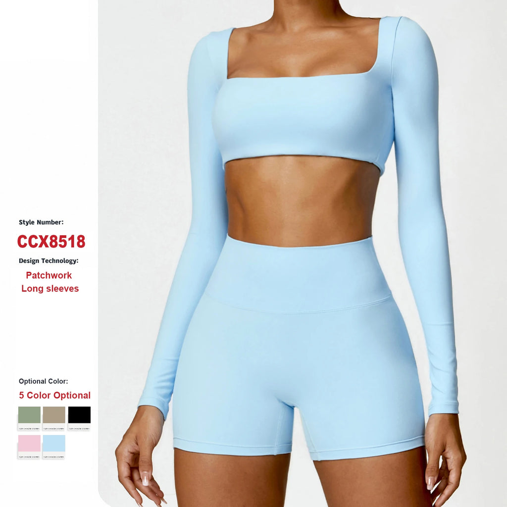 Fitness Ropa Yoga Women Long Sleeves Sports Wear Custom logo Outfit Workout Clothing Scrunch Butt Work Out Clothes Fitness Sets