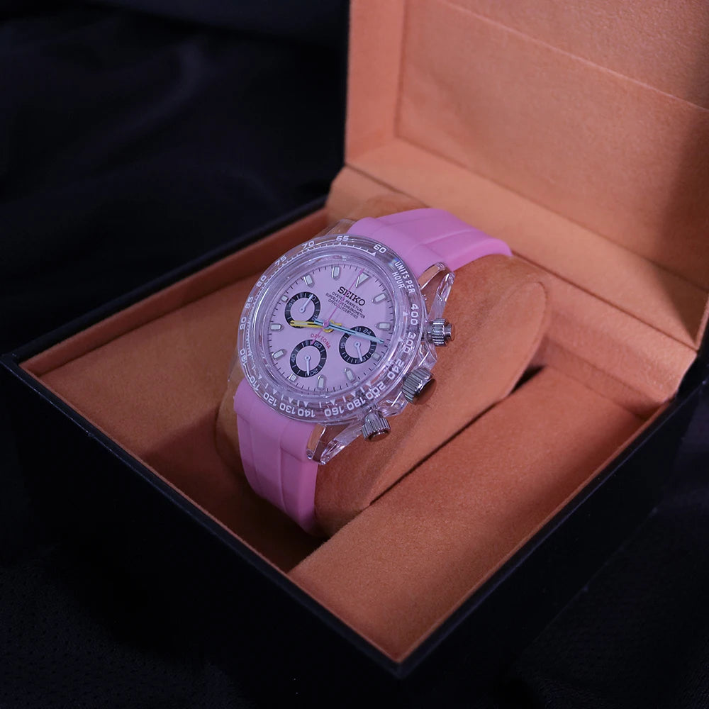 Best Selling Leisure Water Resistance Pink Rubber Strap Vk63 Vintage Japan Movement Quartz Watch