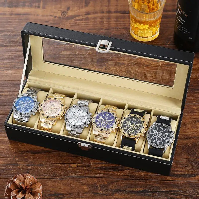 6-Piece Box Set Men Is Fashion Watches Stainless Steel Band Party Style Wristwatches Gift Set for Men
