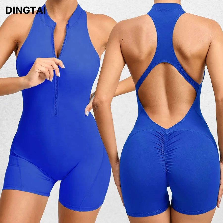 Zip Workout Sets Yoga Fitness Wear Short Bodysuit Jumpsuits for Women