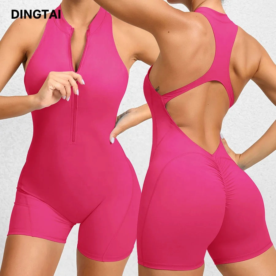 Zip Workout Sets Yoga Fitness Wear Short Bodysuit Jumpsuits for Women