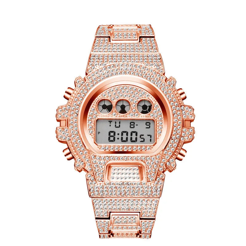 Multi Functional Fashion Electronic Watch Iced Out Watch for Men Luxury Diamond Watches Hip Hop Calendar Wristwatches 2025