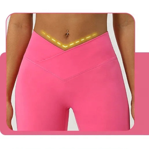 New Nude Cross V Yoga Nine Minute Pants No T Line Peach Lift Hip Fitness Pants Quick Dry Exercise Pants