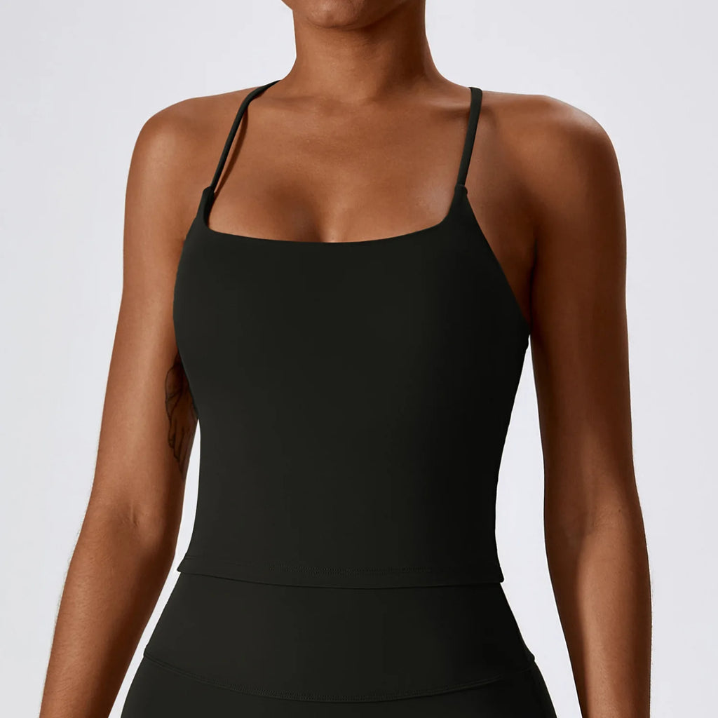 Conceptcase Beauty Back Yoga Vest Women's Deep U Neck Spaghetti Thin Straps Tank Top Padded Workout Top Gym Fitness Sports Bras