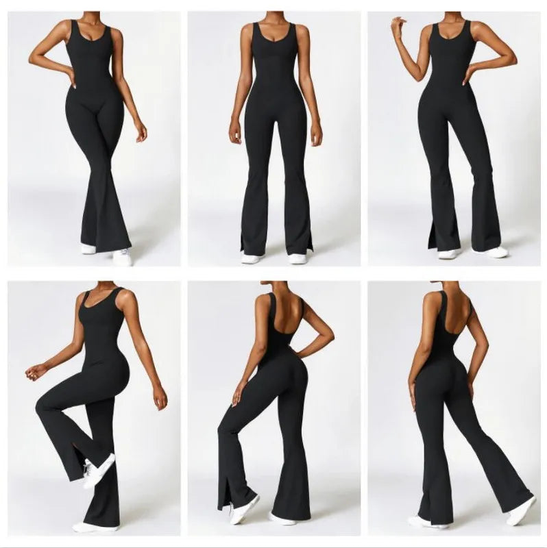 YOKE Fitness Yoga Sets Women Jumpsuit Sleeveless Tracksuit Black Sports Shorts Backless Cross Bodysuit Sportswear Gym Clothing