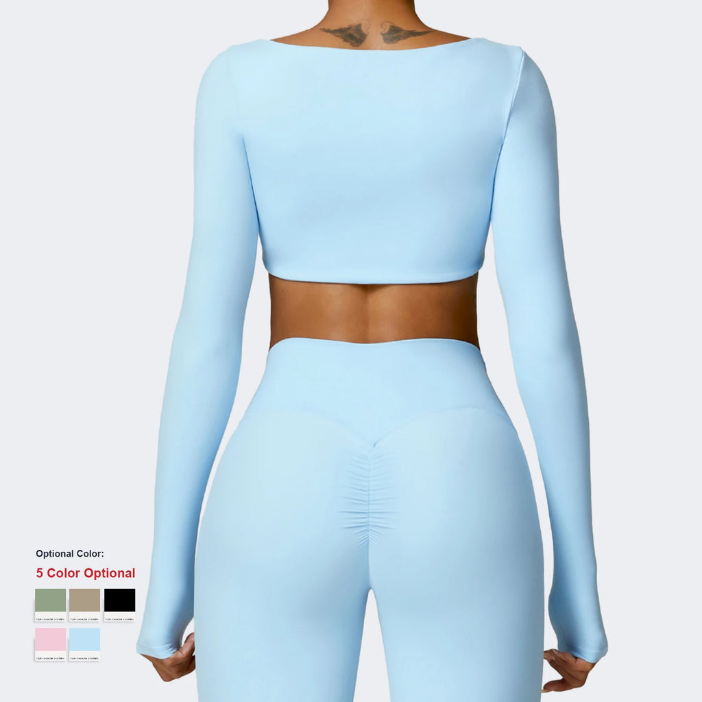 Fitness Ropa Yoga Women Long Sleeves Sports Wear Custom logo Outfit Workout Clothing Scrunch Butt Work Out Clothes Fitness Sets