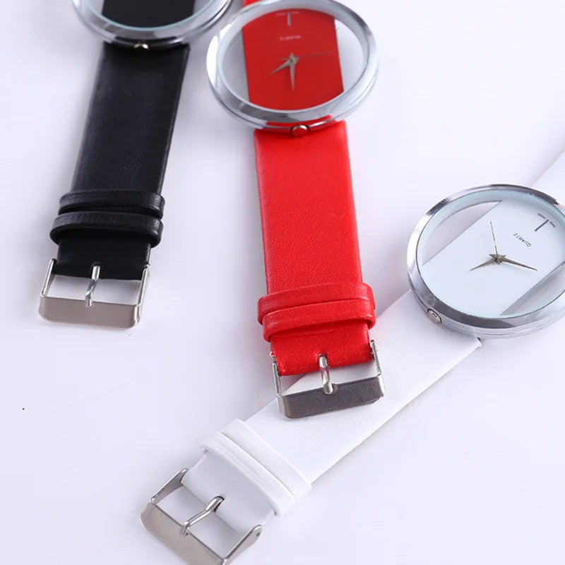 Transparent Skeleton Dial Women's Watch, Elegant Casual Leather Strap Women's Quartz Watch, Minimalist Fashion Gift