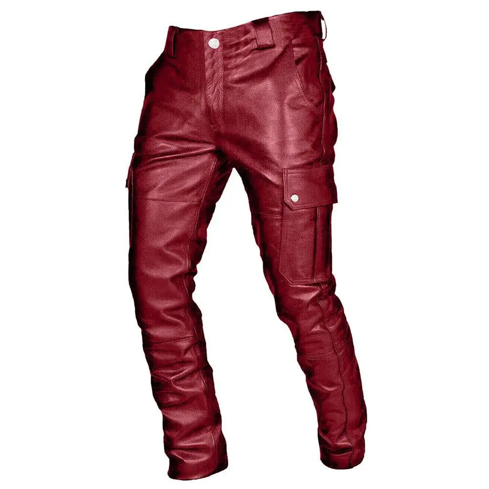 SZLLY-1217-PK01 New Arrival Men's Leather Pants Solid Color Pu Leather Pants Men's Leisure Long Pants