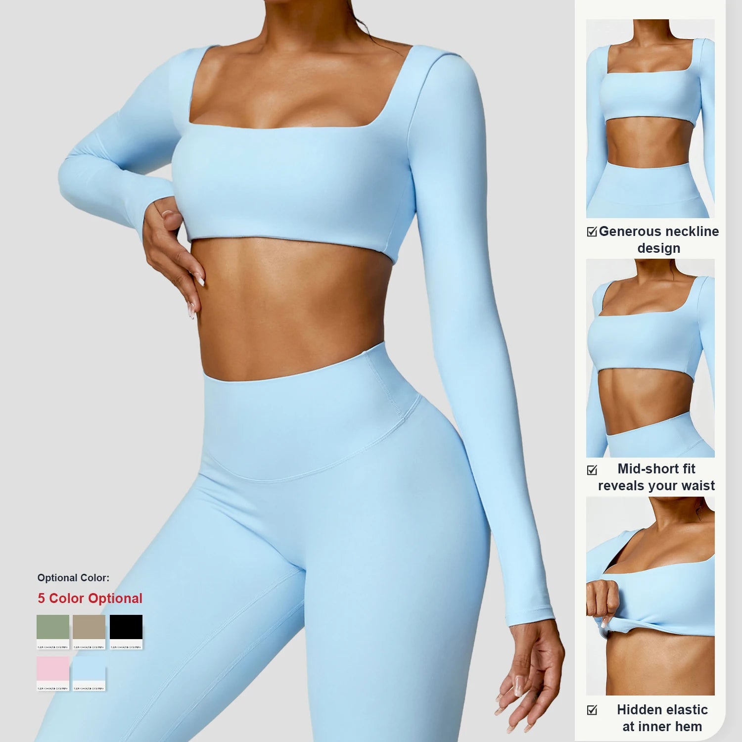 Fitness Ropa Yoga Women Long Sleeves Sports Wear Custom logo Outfit Workout Clothing Scrunch Butt Work Out Clothes Fitness Sets