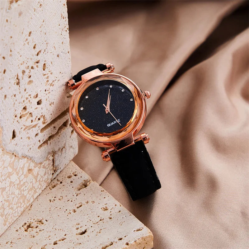 Eco-friendly Women's Quartz Watch with Glass Dial Faux Leather Strap Fashionable and Casual Hands  Feature