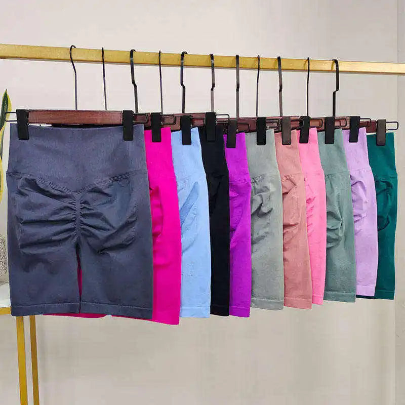 Hot Selling 2025 New Summer Fitness Biker Shorts Women's Gym Sports Five Point Shorts Gym Hip High Waist Yoga Shorts