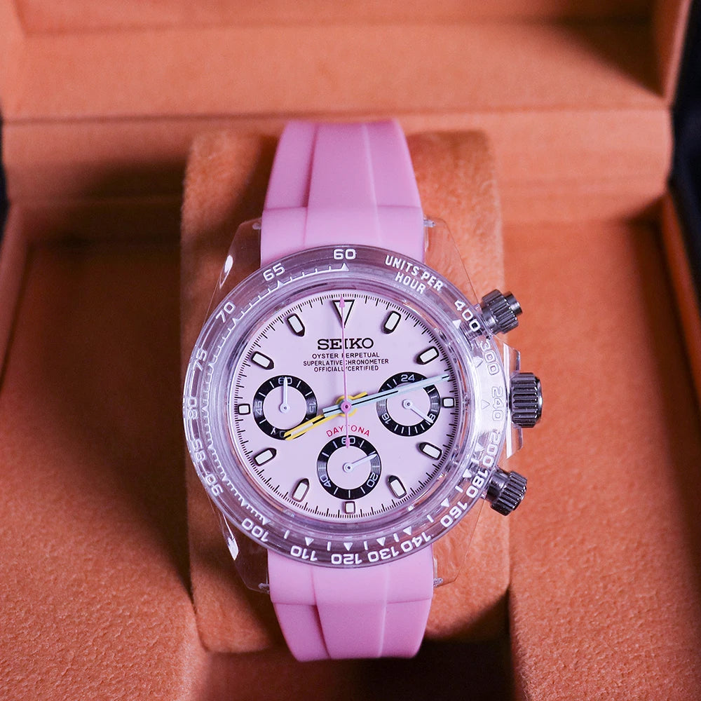 Best Selling Leisure Water Resistance Pink Rubber Strap Vk63 Vintage Japan Movement Quartz Watch