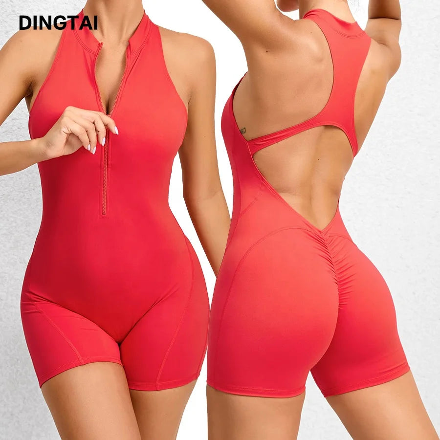 Zip Workout Sets Yoga Fitness Wear Short Bodysuit Jumpsuits for Women