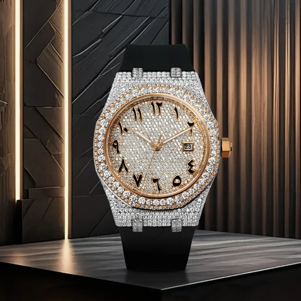 Hip Hop Diamond Watch Jewelry Square Bezel VVS Moissanite Watch Parts Customized Band Iced Out Logo Men Bust Down Watches ODM