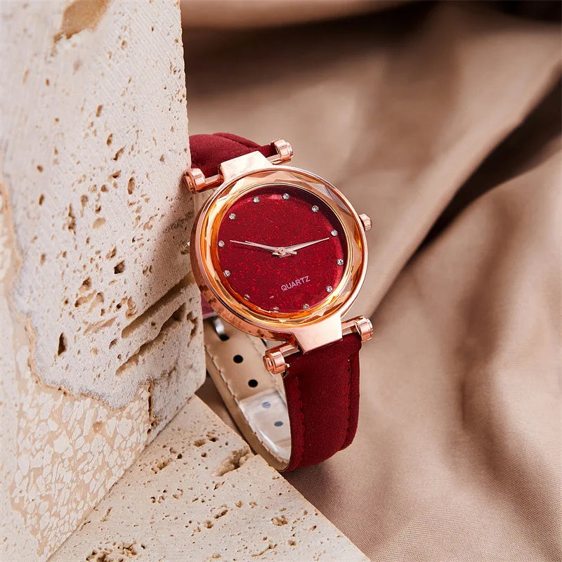 Eco-friendly Women's Quartz Watch with Glass Dial Faux Leather Strap Fashionable and Casual Hands  Feature
