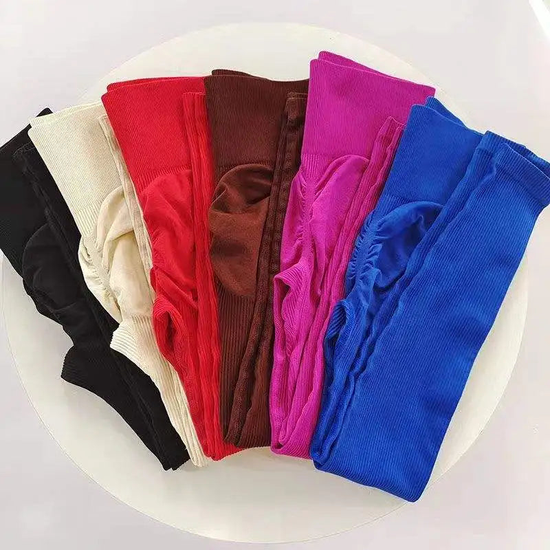 Warm Rib Booty Yoga Leggings Seamless Ribbed Fitness Gym Solid Color Pants Push up Yoga Scrunch Ribbed Leggins Hot Sale Winter