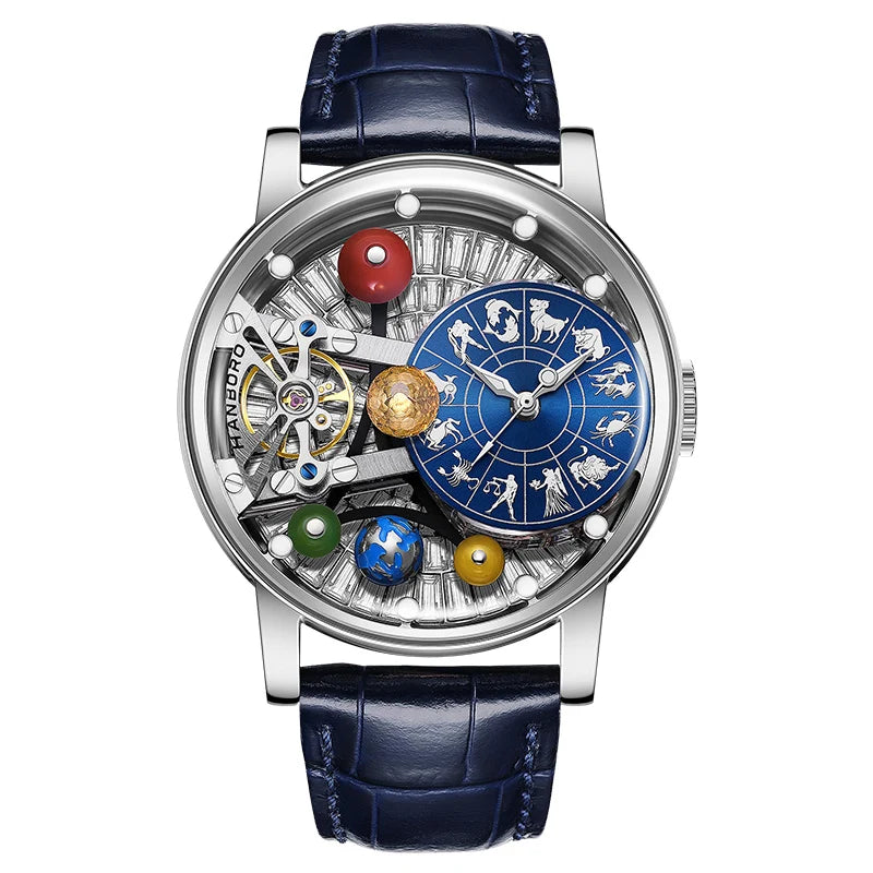 New the Twelve Zodiac Signs Hollow Men's Mechanical Watch  Solar System Elements Planetary Personality Fashion Mechanical Watch