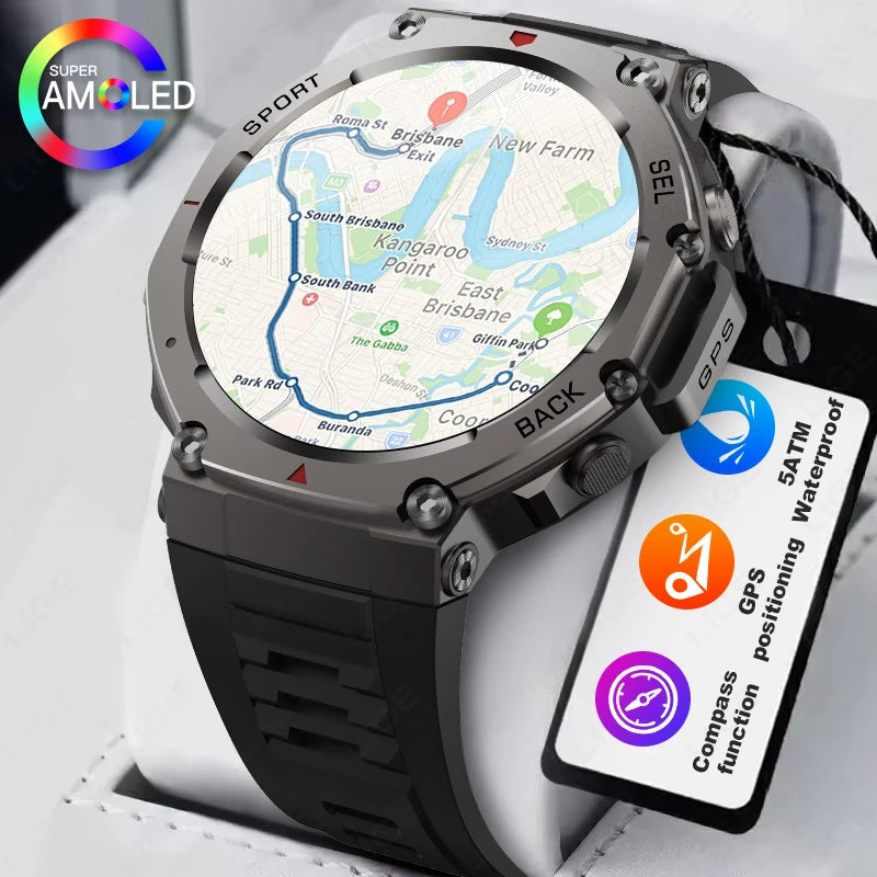 LIGE BWDM58 Satellite GPS Offline Location Smart Watch for Men Compass Long Battery Life Answer Dial Call Smartwatch Android IOS