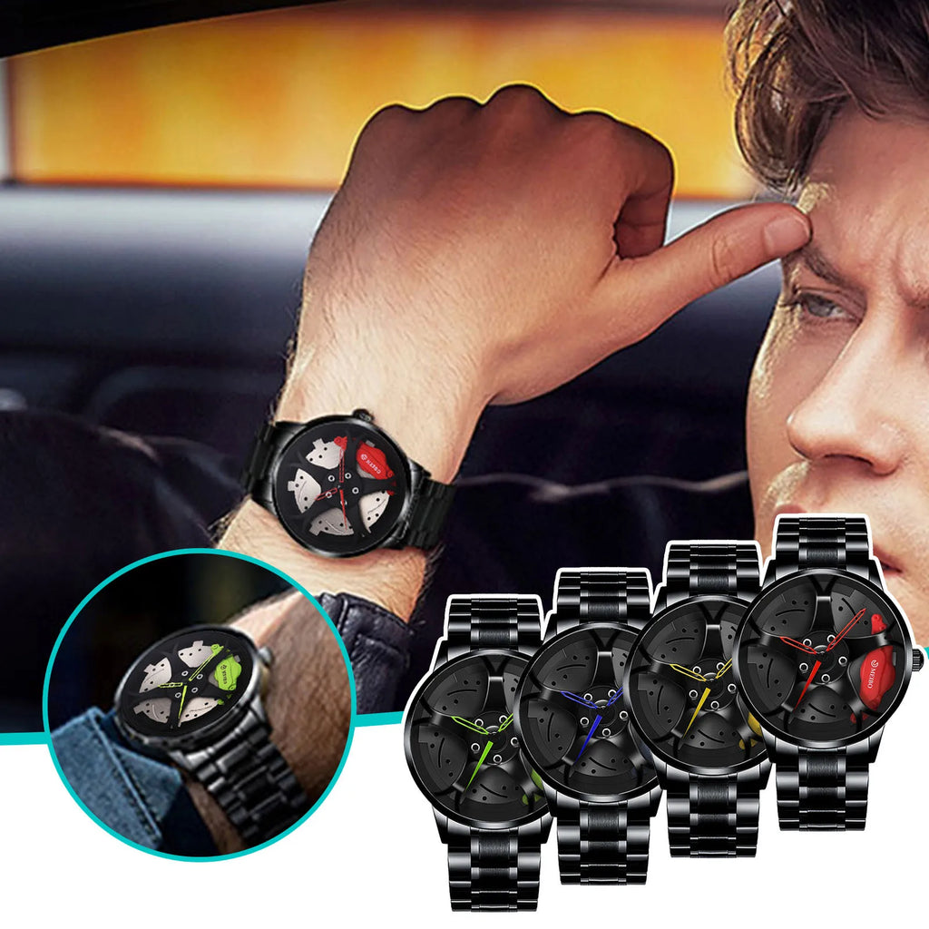 High Quality Unique Sports Wheel Watches Men Wrist Cool 3D Design Black Car Wrist Watch Mw12