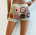 Factory Women Granny Square Crochet Beach Shorts Bottoms Cover up Waist Tie