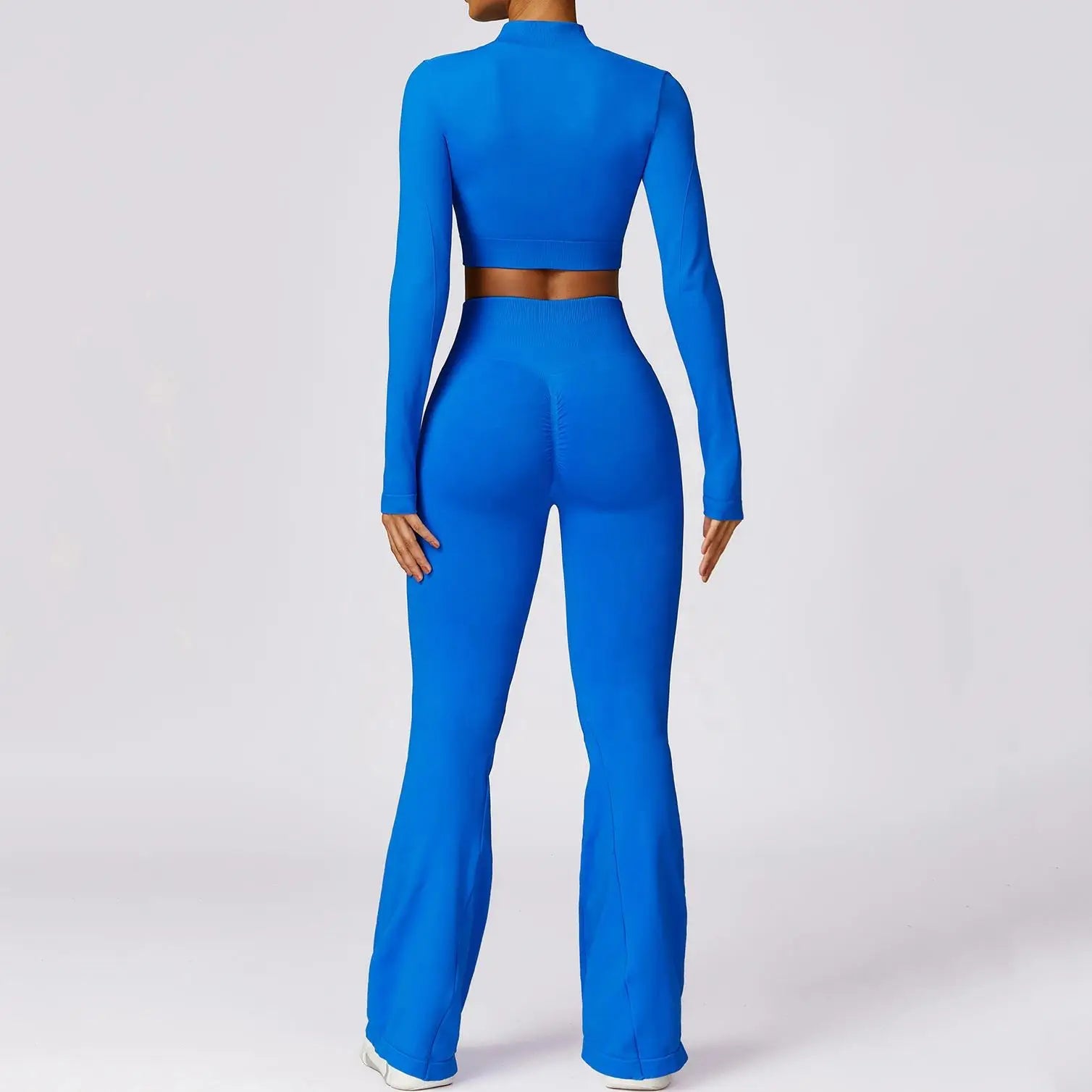 Hot Selling 2024 Women's Compression Stretchy Seamless Scrunch Back Flare Pants Jacket Set Lightweight Breathable Solid Pattern