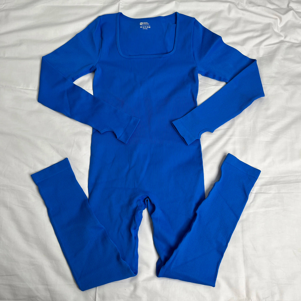 New Fabric High Quality Sexy U Neck Long Sleeve Bodycon High Stretch Ribbed Jumpsuit Women's Fitness Jumpsuit