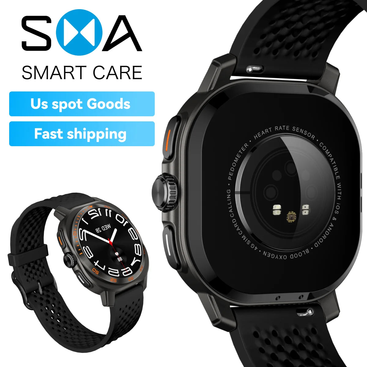 USA Stock Smart Watch AM32 AMOLED 1.43", 3ATM Waterproof, Sports Mode, Support for IOS, Android Mobile Phone Men's Smart Watch.
