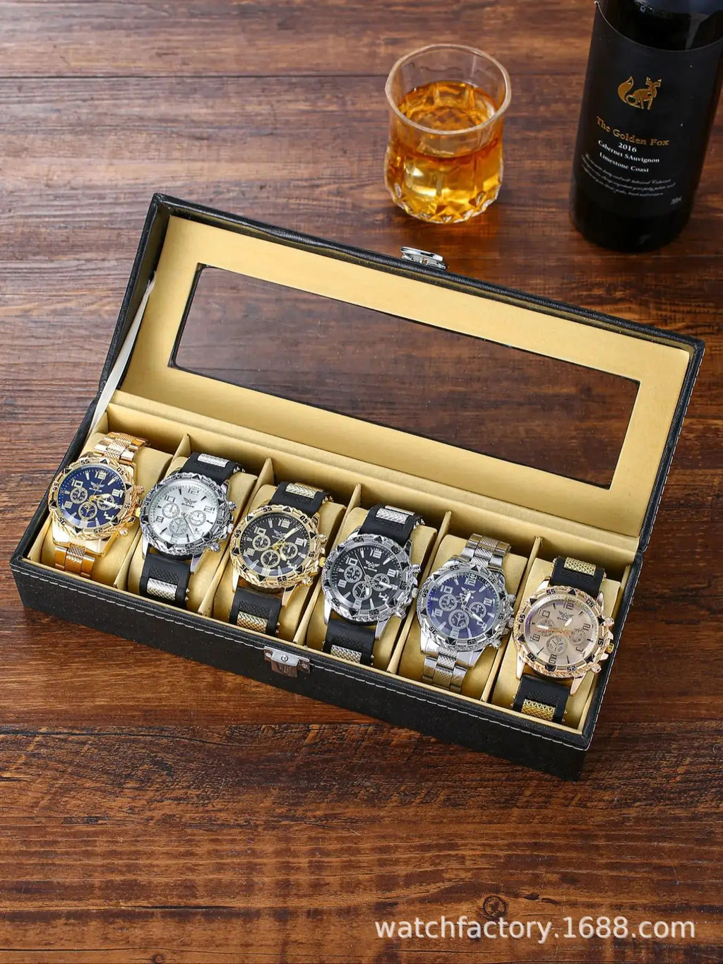 6-Piece Box Set Men Is Fashion Watches Stainless Steel Band Party Style Wristwatches Gift Set for Men