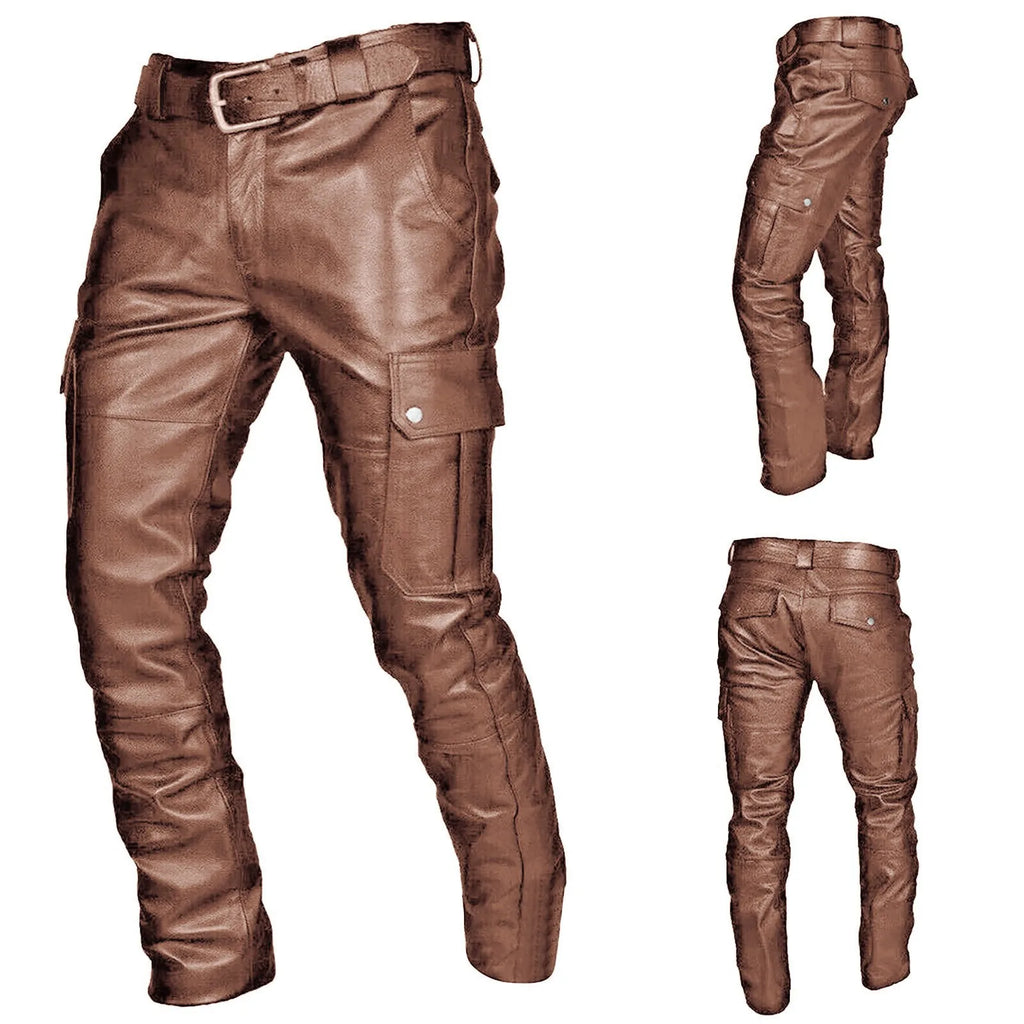 SZLLY-1217-PK01 New Arrival Men's Leather Pants Solid Color Pu Leather Pants Men's Leisure Long Pants