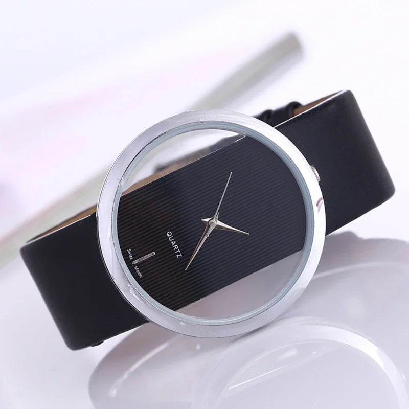 Transparent Skeleton Dial Women's Watch, Elegant Casual Leather Strap Women's Quartz Watch, Minimalist Fashion Gift