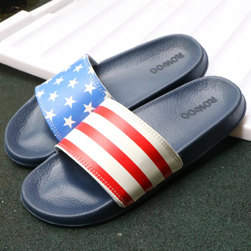 Mens Slides Flat Flip Flop Non-Slip Designer Striped Sandals Home Slippers Male Fashion Slides Casual House Pool Footwear