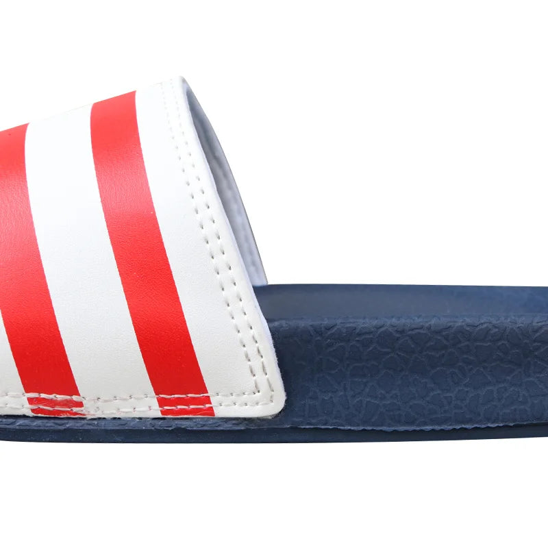 Mens Slides Flat Flip Flop Non-Slip Designer Striped Sandals Home Slippers Male Fashion Slides Casual House Pool Footwear