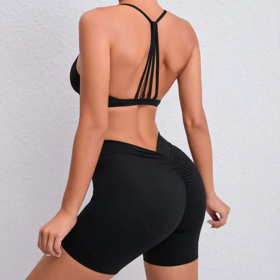 Hot Selling Women's Set Gym Fitness Yoga Wear Workout Leggings Two Piece Sets Women Clothing With Pockets Shorts Sets for Women