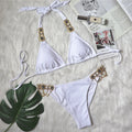 Crystal Diamond Bikini 2024 New Sexy Lace-up Plain Women's Split Swimsuit Golden Accessories Swimsuit Jewelry Swimwear