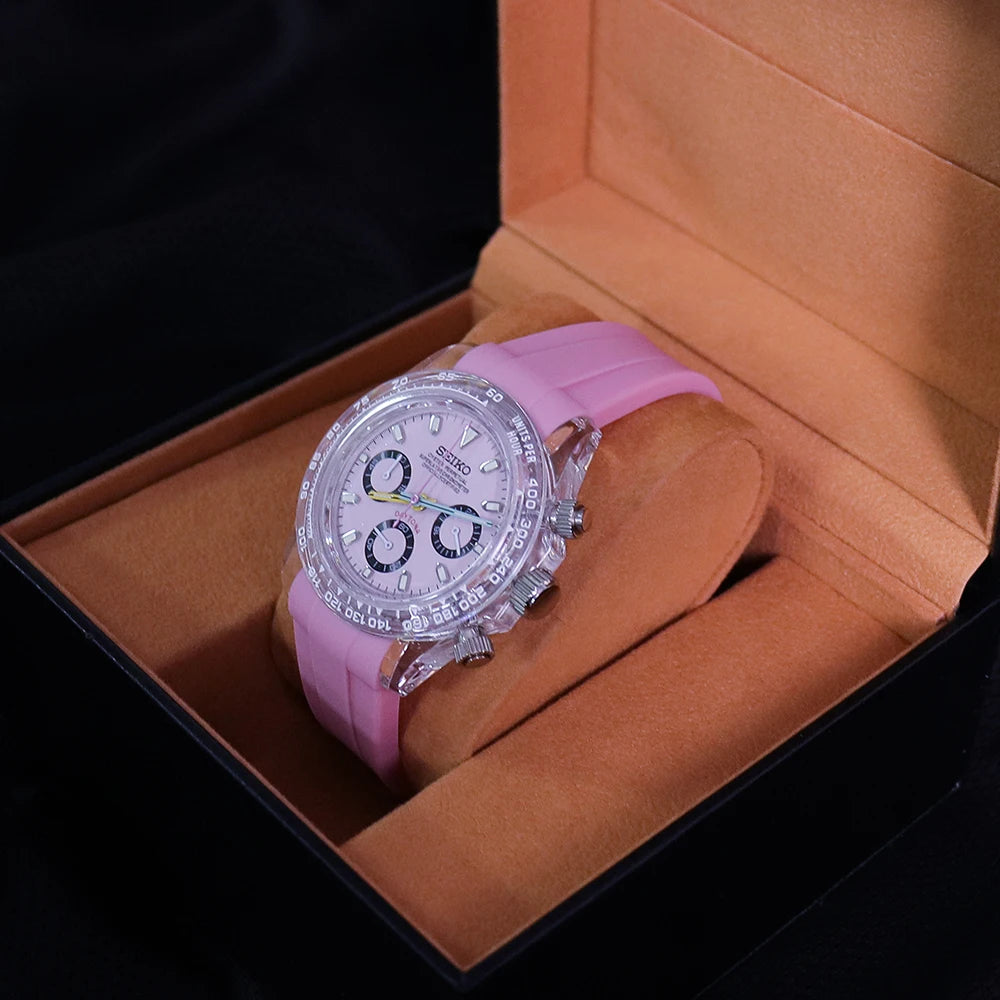 Best Selling Leisure Water Resistance Pink Rubber Strap Vk63 Vintage Japan Movement Quartz Watch